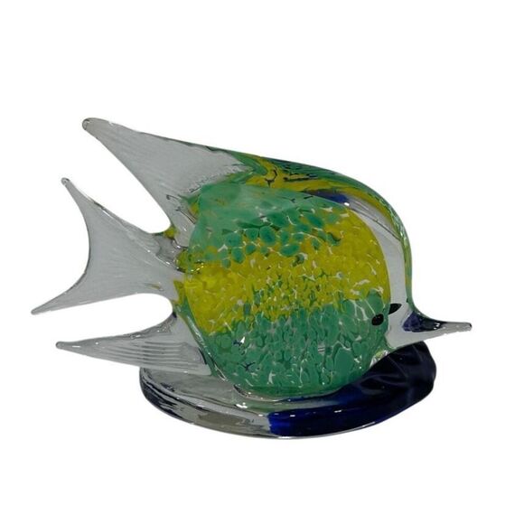 Partylite Tealight Candle Holder Figurine 4" Green Blue Tropical Fish Art Glass - Picture 7 of 7
